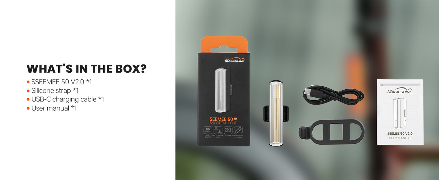 Magicshine Tail Light SEEMEE 50 V2.0, Rear Bike Light with USB C Rechargeable, 50 Lumen IPX6 Waterproof Bicycle Tail Lights for Night Riding, Smart Cycling Safety Bike Taillights